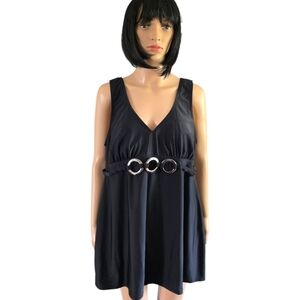 Trendsetter Black Tankini/swimdress with Silver Ring Detail, Plus Size 1X